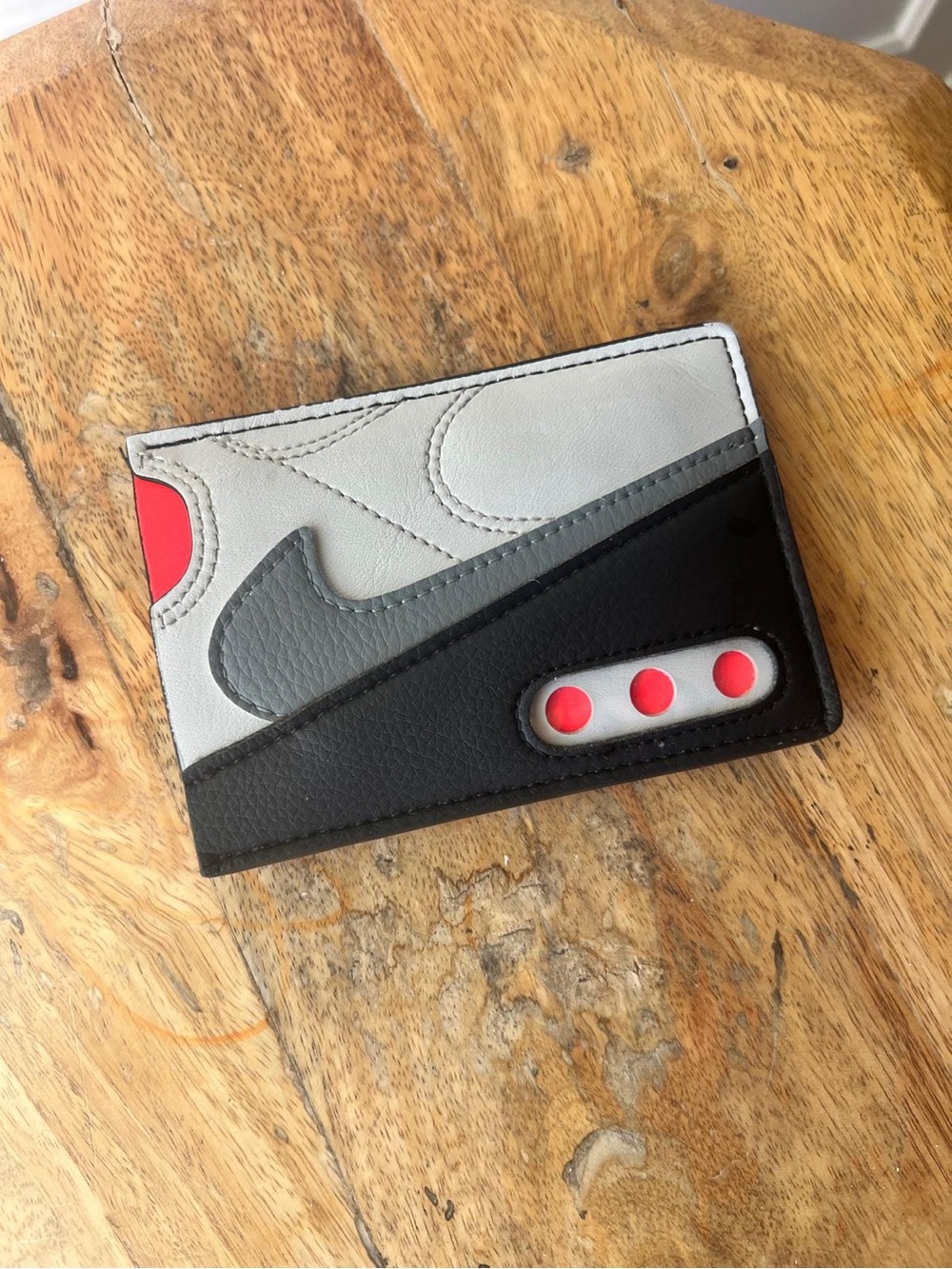 Nike Black Grey White Card Holder with Red Accents